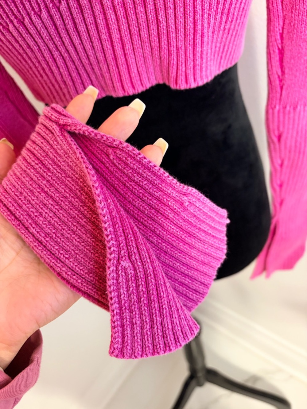 NWT Wild Fable Off-Shoulder Ribbed Zip-Front Sweater Cardigan - Hot Pink - Picture 5 of 10